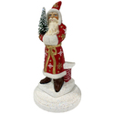 Red Paper Mache Candy Container w/ Santa Figure & Gold Flakes Thumbnail - 1