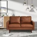Modern Faux Leather Sofa with Wooden Legs - Living Room Couch - Thumbnail 2