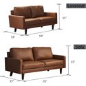 Modern Faux Leather Sofa with Wooden Legs - Living Room Couch - Thumbnail 3