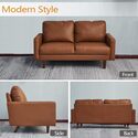 Modern Faux Leather Sofa with Wooden Legs - Living Room Couch - Thumbnail 4