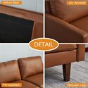 Modern Faux Leather Sofa with Wooden Legs - Living Room Couch - Thumbnail 5