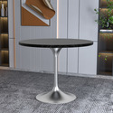 LeisureMod Verve Collection 36" Round Dining Table, Brushed Chrome Base with Black MDF Top - Thumbnail 2