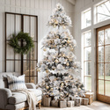 Luxen Home Flocked Christmas Tree - 7.5ft Pre-Lit Pine Tree - Thumbnail 3