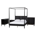 Baxton Studio Marisela 4-Piece Black Bedroom Set - Canopy Bed with Synthetic Rattan Headboard, Matching Dresser, Chest, and Nightstand, Modern Transitional Wood Bedroom Furniture Collection, King Thumbnail - 1