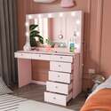 Boahaus Diana Large Makeup Vanity Desk with Mirror, Hollywood Lights, 7 Drawers, USB Type-C & Type-A Ports, 110V Power Outlet, Hair Dryer Hanger, Crystal Knobs ? Premium Pink Vanity Desk for Bedroom - Thumbnail 3