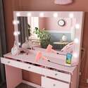 Boahaus Diana Large Makeup Vanity Desk with Mirror, Hollywood Lights, 7 Drawers, USB Type-C & Type-A Ports, 110V Power Outlet, Hair Dryer Hanger, Crystal Knobs ? Premium Pink Vanity Desk for Bedroom - Thumbnail 4