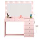 Boahaus Diana Large Makeup Vanity Desk with Mirror, Hollywood Lights, 7 Drawers, USB Type-C & Type-A Ports, 110V Power Outlet, Hair Dryer Hanger, Crystal Knobs ? Premium Pink Vanity Desk for Bedroom - Thumbnail 6