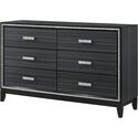 6 Drawers Wooden Dresser with Silver Accent Trim in Weathered Black, By ACME. Thumbnail - 1