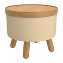 WHI Round Storage Ottoman - Mid Century Modern Beige Thumbnail - 1