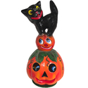 Paper Mache Candy Container - Cat on Pumpkin - Handcrafted in Germany Thumbnail - 1