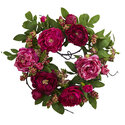 Nearly Natural 20in. Peony & Berry Wreath Thumbnail - 1