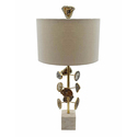 A&B Home Brass and Agate Table Lamp with Drum Fabric Shade - Polished Brass, Agate, White Finish - Beige Shade Thumbnail - 1