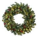 Nearly Natural 30in. Lighted Pine Wreath with Berries & Pinecones Thumbnail - 1