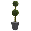 HomeStock 5Ft. Double Ball Coastal Cottage Topiary Artificial Tree in Slate Planter, UV Proof for Indoor/Outdoor Use, 14" x 14" x 60", Regal Greenery. Thumbnail - 1