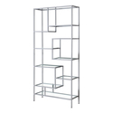 Silver Metal Bookcase with Tempered Glass 72h Contemporary - Thumbnail 2