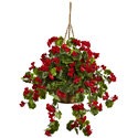 UV Resistant Geranium Hanging Basket for Indoor/Outdoor Decoration - Nearly Natural Thumbnail - 1