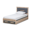 Dark Grey and Light Brown Two-Tone Twin Storage Platform Bed Thumbnail - 1