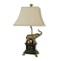 Rustic Elephant Table Lamp - Antique Gold Finish - Living Room Bedroom Decor Thumbnail - 1