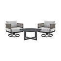 Outdoor Swivel Patio Furniture Set with Grey Rope and Cushions in Black Aluminum Thumbnail - 1