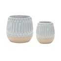 Melrose International Ribbed Porcelain Vase with Two Tone Design (Set of 2) Thumbnail - 1