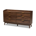 Baxton Studio Lena Mid-Century Modern Walnut Brown Finished 6-Drawer Wood Dresser Thumbnail - 1