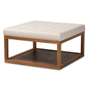 Beige Modern Walnut Cocktail Ottoman Fabric Upholstered Storage - WholeSale Interiors Thumbnail - 1