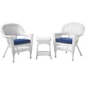 3pc White Wicker Chair and End Table Set with Blue Chair Cushion Thumbnail - 1
