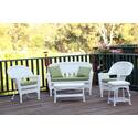 5pc White Wicker Conversation Set with Green Cushions, Jeco Thumbnail - 1