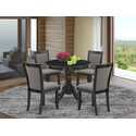 5 Piece Dinette Set - Round Table & 4 Linen Chairs - Black/Grey Thumbnail - 1