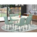 7 Piece Dining Room Set with an Oval Dining Table with Butterfly Leaf and 6 Chairs, Linen White Thumbnail - 1