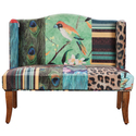 BenJara Vesta Bird Collage Print Settee, Multicolor Thumbnail - 1