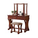 Brown Wooden Vanity Set with Stool and 3 Drawer Storage - Benzara Thumbnail - 1
