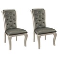 Benzara Side Chair With Crystal Button Tufted Back, Silver, Set of 2 Thumbnail - 1
