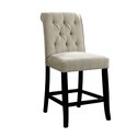 Ivory and Black Wooden Counter Height Chairs - Scrolled Tufted Backrest - Benzara Thumbnail - 1