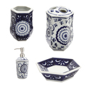 BenJara Elegantly Crafted Bath Accessories, Set of 4, Blue and White Thumbnail - 1