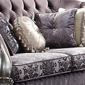 Benjara Velvet Tufted Wooden Loveseat with Carved Details, Purple and Silver Thumbnail - 1