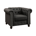 Benjara 35 Inch Chesterfield Sofa Chair, Button Tufted, Turned Legs, Gray Thumbnail - 1