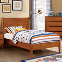 BenJara Wooden Transitional Twin Bed With Round Tapered Legs, Oak Brown Thumbnail - 1