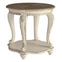 BenJara Round Wooden End Table with Open Bottom Shelf, Brown and Antique White Thumbnail - 1