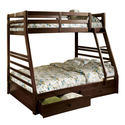 BenJara Transitional Style Twin Over Full Bunk Bed with Drawers, Walnut Brown Thumbnail - 1