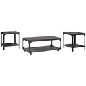 Benjara 3 Piece Metal Frame Occasional Table Set with Rivets, Brown and Black Thumbnail - 1