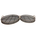 Benjara Round Shaped Bamboo Tray with Curved Handle, Set of 2, Black Thumbnail - 1