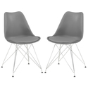 BenJara Fabric Dining Chair with Interconnected Metal Legs, Set of 2,Gray and Chrome Thumbnail - 1
