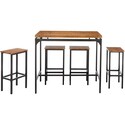BenJara 5 Piece Wooden Bar Table and Bar Stools with Metal Legs, Brown and Black Thumbnail - 1