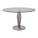 BenJara Round Glass Top Dining Table with Geometric Pedestal Base, Silver Thumbnail - 1