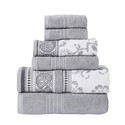 Benjara Veria 6 Piece Towel Set with Paisley and Floral Motif Pattern The Urban Port, Gray Thumbnail - 1