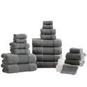 Benjara Lyra 18 Piece Ultra Soft Towel Set, Absorbent Textured Cotton, Charcoal Thumbnail - 1