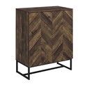 BenJara Akk 41 Inch 2 Door Accent Cabinet Console, Sled Legs, Chevron Wood Brown Thumbnail - 1