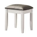 BenJara Felicity 16 Inch Upholstered Vanity Stool, Padded Seat, Glossy White Thumbnail - 1