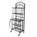Elegant 5 Tier Bakers Rack with Middle Wood Shelf & Carved Metal Frame Thumbnail - 1